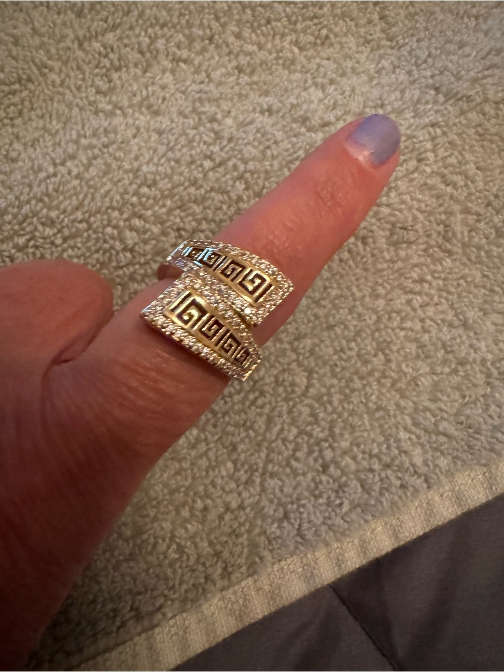Gold Greek Key Pave Ring - Women Jewelry